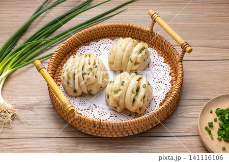 steamed Scallion Twisted Rolls, Traditional Chinese Rustic Flower Buns steamed Scallion Twisted Rolls, Traditional Chinese Rustic Flower Buns 141116106