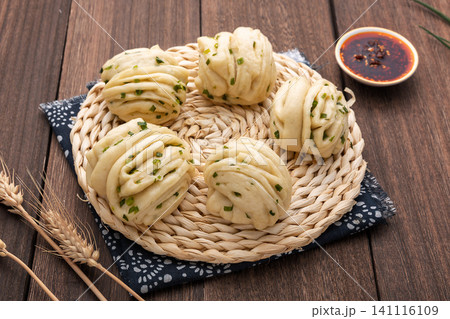 steamed Scallion Twisted Rolls, Traditional Chinese Rustic Flower Buns 141116109
