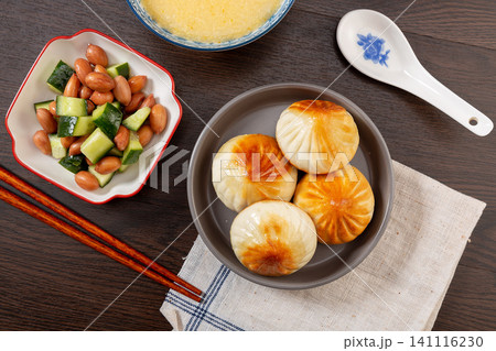 shanghai Breakfast Sheng Jian Bao, Pan-Fried Pork Buns Street Food Set shanghai Breakfast Sheng Jian Bao, Pan-Fried Pork Buns Street Food Set 141116230