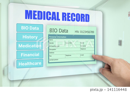 E-health technology showing electronic medical record on tablet. E-health technology showing electronic medical record on tablet. 141116448
