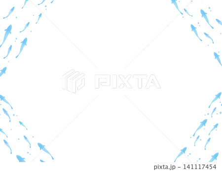 四隅に魚の群れと泡をとあしらった水彩風フレームイラスト素材 涼しげな飾り枠 四隅に魚の群れと泡をとあしらった水彩風フレームイラスト素材 涼しげな飾り枠 141117454