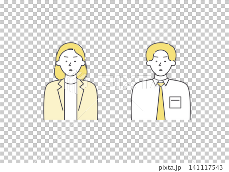 A set of illustrations (yellow) of a male and female business person with an angry expression. 141117543