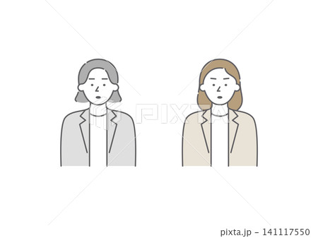 喜怒哀楽の「怒」の表情をしているビジネスパーソンの女性二人組のイラストセット(茶色・グレー) 喜怒哀楽の「怒」の表情をしているビジネスパーソンの女性二人組のイラストセット(茶色・グレー) 141117550