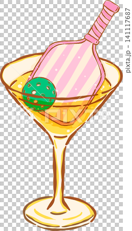 Pickleball Cocktail Drink Ball and Paddle in Glass Hand Drawn, Pickleball Club Decorative Pickleball Cocktail Drink Ball and Paddle in Glass Hand Drawn, Pickleball Club Decorative 141117687