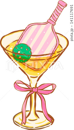 Coquette Pickleball Cocktail Drink with Bow Hand Drawn, Pickleball Club Decorative Coquette Pickleball Cocktail Drink with Bow Hand Drawn, Pickleball Club Decorative 141117691