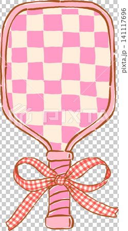 Coquette Pink Checkered Pickleball Paddle with Red Gingham Bow Hand Drawn Illustration Coquette Pink Checkered Pickleball Paddle with Red Gingham Bow Hand Drawn Illustration 141117696