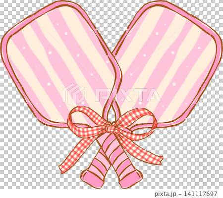 Coquette Crossed Pink Striped Pickleball Paddles with Pink Bow Hand Drawn Illustration Coquette Crossed Pink Striped Pickleball Paddles with Pink Bow Hand Drawn Illustration 141117697