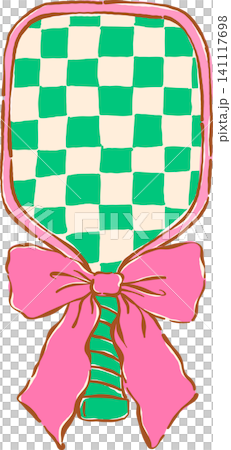 Coquette Green Checkered Pickleball Paddle with Pink Bow Hand Drawn Illustration Coquette Green Checkered Pickleball Paddle with Pink Bow Hand Drawn Illustration 141117698