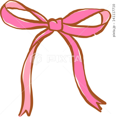 Retro Pink Bow Long Ribbon Hand Drawn Illustration 141117710