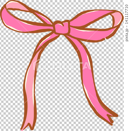 Retro Pink Bow Long Ribbon Hand Drawn Illustration 141117710
