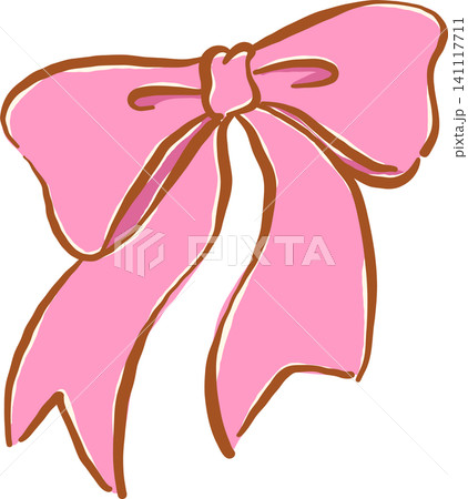 Retro Large Pink Bow Hand Drawn Illustration 141117711