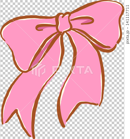 Retro Large Pink Bow Hand Drawn Illustration 141117711