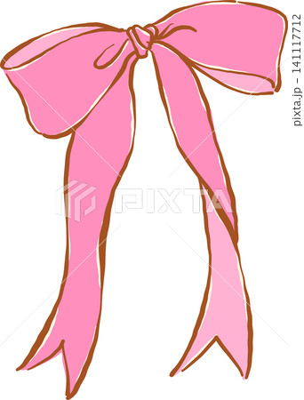 Retro Pink Bow Long Ribbon Hand Drawn Illustration Retro Pink Bow Long Ribbon Hand Drawn Illustration 141117712