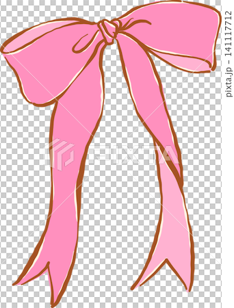 Retro Pink Bow Long Ribbon Hand Drawn Illustration Retro Pink Bow Long Ribbon Hand Drawn Illustration 141117712