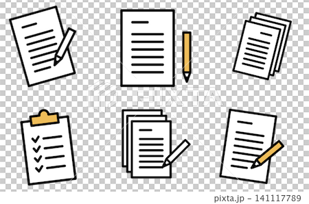 Document, report, and pen icon set (yellow). Vector design for task management and importance checks. Document, report, and pen icon set (yellow). Vector design for task management and importance checks. 141117789