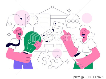 Neurodiversity in Workplace Illustration Featuring Inclusive Team Collaboration, Diverse Thinking, Cognitive Diversity and Accessible Work Environment 141117873