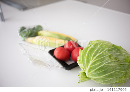 キャベツやトマト、とうもろこしなど新鮮な夏野菜の食材イメージバナー キャベツやトマト、とうもろこしなど新鮮な夏野菜の食材イメージバナー 141117903