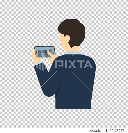 フラットイラスト:スマートフォンを操作する高校生男子(冬服) フラットイラスト:スマートフォンを操作する高校生男子(冬服) 141117973