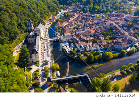 Flight over the city Brantome en Perigord on summer day Flight over the city Brantome en Perigord on summer day 141118014