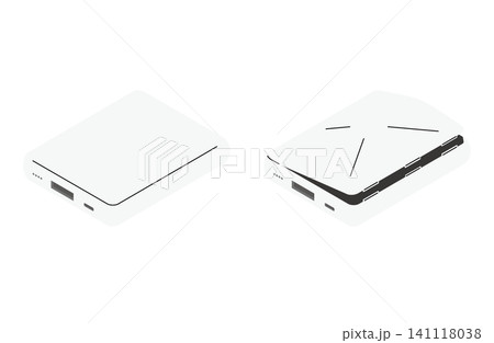 通常と膨らんだモバイルバッテリーのアイソメトリックイラスト(主線なし) 通常と膨らんだモバイルバッテリーのアイソメトリックイラスト(主線なし) 141118038