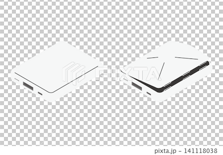 通常と膨らんだモバイルバッテリーのアイソメトリックイラスト(主線なし) 通常と膨らんだモバイルバッテリーのアイソメトリックイラスト(主線なし) 141118038
