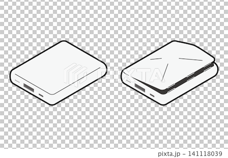 通常と膨らんだモバイルバッテリーのアイソメトリックイラスト(主線あり) 通常と膨らんだモバイルバッテリーのアイソメトリックイラスト(主線あり) 141118039