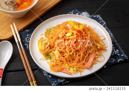 chinese Stir-Fried Rice Vermicelli Noodles with Sliced Ham and Vegetables chinese Stir-Fried Rice Vermicelli Noodles with Sliced Ham and Vegetables 141118135