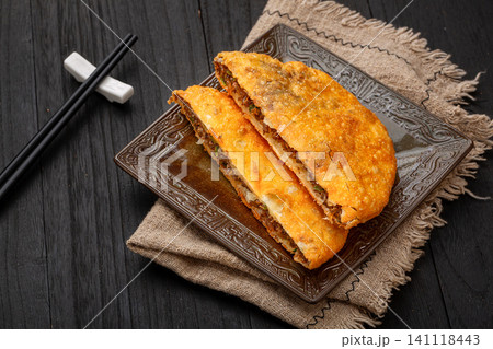 chinese Pan Fried Beef Pie Traditional Stuffed Flatbread 141118443