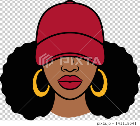 Stylish Black Woman in Baseball Cap Portrait Illustration Stylish Black Woman in Baseball Cap Portrait Illustration 141118641