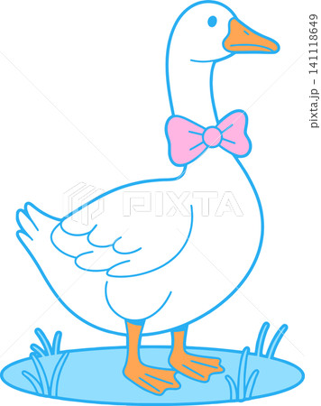 Cute Goose with Bow Standing on Grass Illustration Cute Goose with Bow Standing on Grass Illustration 141118649