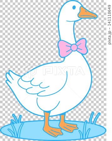 Cute Goose with Bow Standing on Grass Illustration Cute Goose with Bow Standing on Grass Illustration 141118649