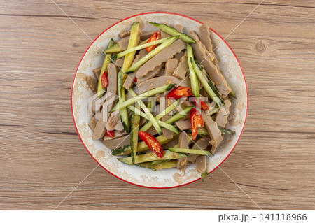 Chinese Cold Buckwheat Salad with Cucumber and Chili, Spicy Pagao Dish Chinese Cold Buckwheat Salad with Cucumber and Chili, Spicy Pagao Dish 141118966