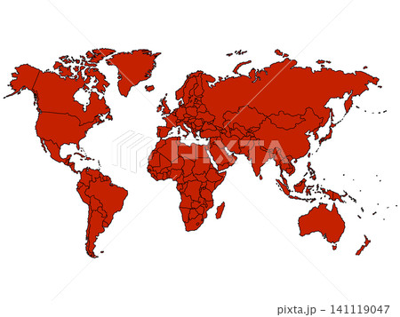 世界地図(レッド)国境線入り 世界地図(レッド)国境線入り 141119047