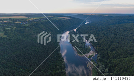 Dniester River winding through Ukraine's scenic canyon landscape 141119453