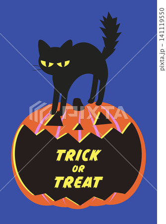 黒猫とかぼちゃのハロウィンポスターテンプレート ベクターイラスト 141119550