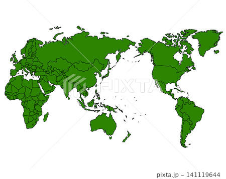 太平洋中心世界地図(グリーン)国境線入り 太平洋中心世界地図(グリーン)国境線入り 141119644