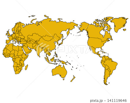 太平洋中心世界地図(イエロー)国境線入り 太平洋中心世界地図(イエロー)国境線入り 141119646
