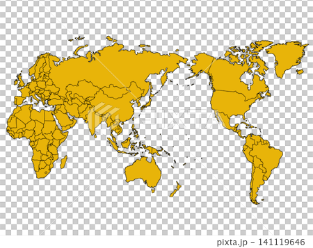 太平洋中心世界地図(イエロー)国境線入り 太平洋中心世界地図(イエロー)国境線入り 141119646