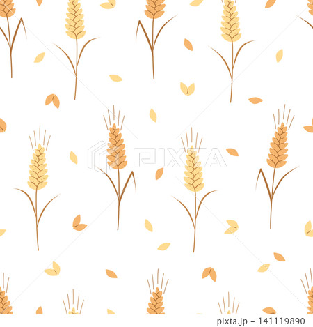 Seamless pattern of hand-drawn ears of wheat, barley or oats. Vector abstract illustration, floral background, organic food concepts 141119890