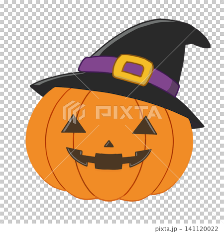Halloween Jack-o'-lantern wearing a witch's hat (transparent background) Halloween Jack-o'-lantern wearing a witch's hat (transparent background) 141120022