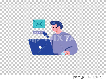 Illustration of a businessman sending an email Illustration of a businessman sending an email 141120146
