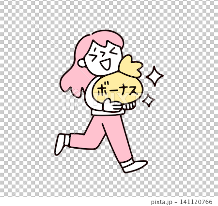 An illustration of a young woman who is happy to have sold her bonus. An illustration of a young woman who is happy to have sold her bonus. 141120766