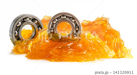 Ball bearing stainless with grease lithium machinery lubrication for automotive and industrial isolated on white background. Ball bearing stainless with grease lithium machinery lubrication for automotive and industrial isolated on white background. 141120911