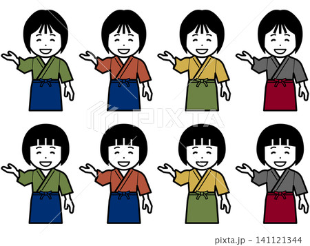 [色違い]「こちらへ」と作務衣に前掛けの女性のアイコン 141121344