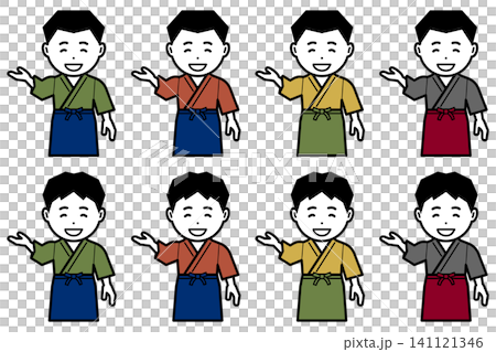 [Different color] Icon of a man in a samue (traditional Japanese work clothes) and apron that says "Come this way". 141121346