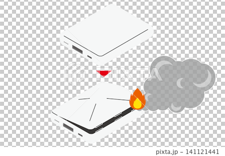 比較圖示:一塊正常無異常的手機電池與一顆冒火冒煙的手機電池(無輪廓線)。 比較圖示:一塊正常無異常的手機電池與一顆冒火冒煙的手機電池(無輪廓線)。 141121441