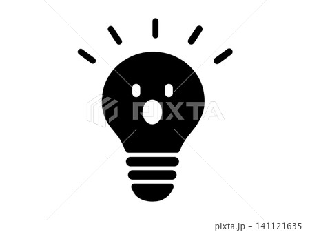 シンプルなひらめき電球のイラスト 主線なし 黒 びっくり シンプルなひらめき電球のイラスト 主線なし 黒 びっくり 141121635