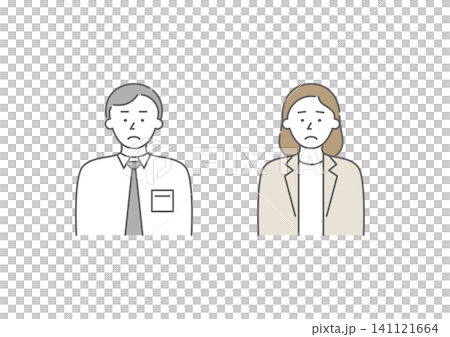 插圖集 1(棕色和灰色)描繪了一男一女商務人士,表情為「悲傷」(屬於各種情緒之一)。 插圖集 1(棕色和灰色)描繪了一男一女商務人士,表情為「悲傷」(屬於各種情緒之一)。 141121664