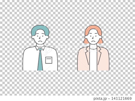 喜怒哀楽の「哀」の表情をしているビジネスパーソンの男女二人組のイラストセット2(ピンク・緑) 喜怒哀楽の「哀」の表情をしているビジネスパーソンの男女二人組のイラストセット2(ピンク・緑) 141121669