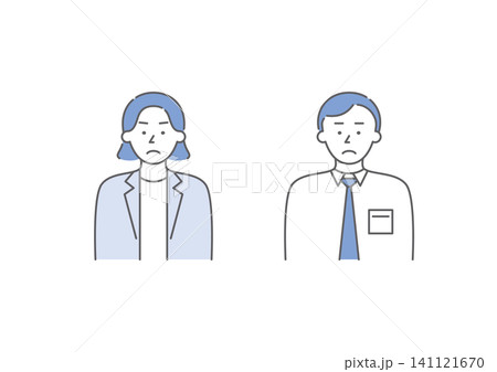 喜怒哀楽の「哀」の表情をしているビジネスパーソンの男女二人組のイラストセット3(青) 喜怒哀楽の「哀」の表情をしているビジネスパーソンの男女二人組のイラストセット3(青) 141121670